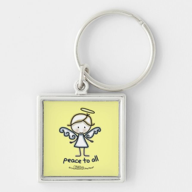 Outlined Angel-Peace to All Keychain (Front)