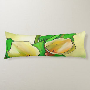 Outlined Calla Lilies Against A Green Ombre Body Pillow