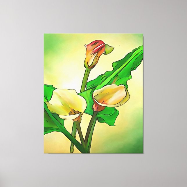 Outlined Calla Lilies Against A Green Ombre  Canvas Print (Front)