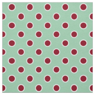Outlined Dark Red Polka Dots on Light Green Fabric