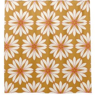 Outlined floral grid: gold, red, ivory