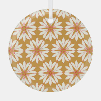 Outlined floral grid: gold, red, ivory glass ornament