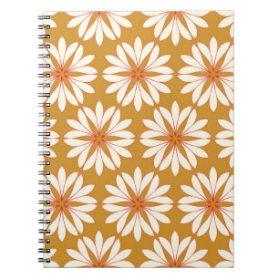 Outlined floral grid: gold, red, ivory notebook