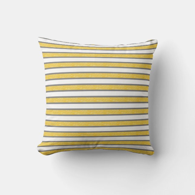 Outlined Grey and Static Gold Stripes Throw Pillow (Front)