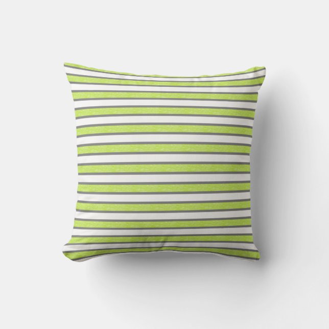 Outlined Grey and Static Lime Green Stripes Throw Pillow (Front)