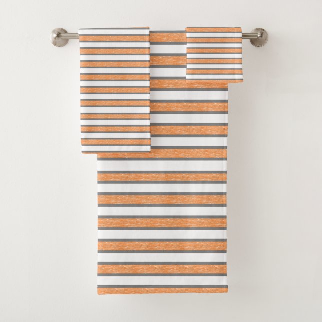 Outlined Grey and Static Orange Stripes Bath Towel Set (Insitu)