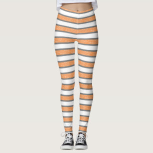 Outlined Grey and Static Orange Stripes Leggings
