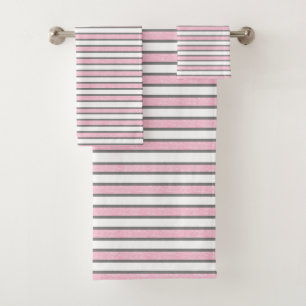 Outlined Grey and Static Pink Stripes Bath Towel Set
