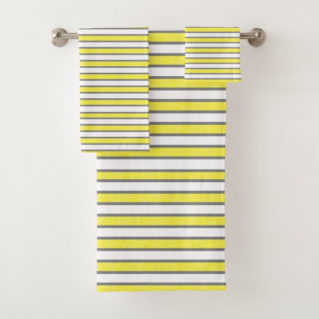 Outlined Grey and Static Yellow Stripes Bath Towel Set (Insitu)