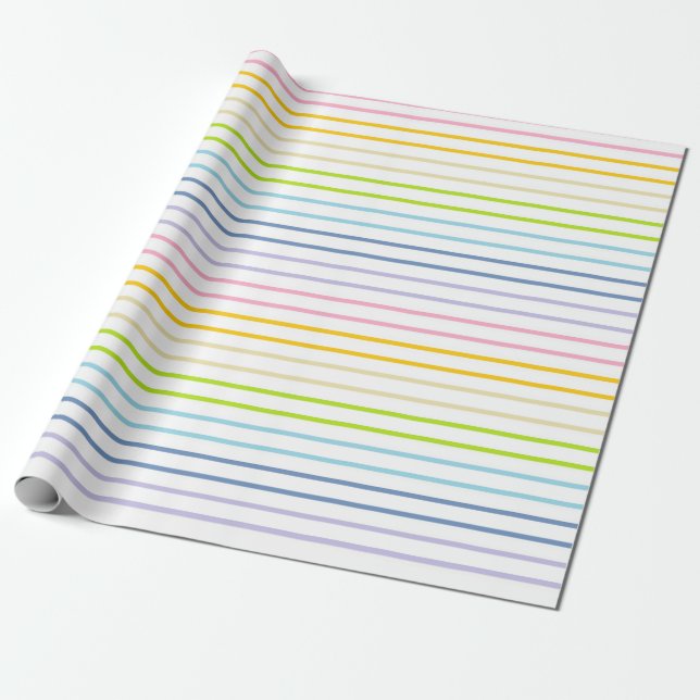 Outlined Pastel Rainbow Stripes Wrapping Paper (Unrolled)
