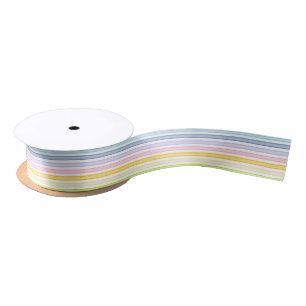 Outlined Stripes Pastel Rainbow Satin Ribbon