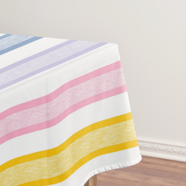 Outlined Stripes Pastel Rainbow Tablecloth (In Situ)