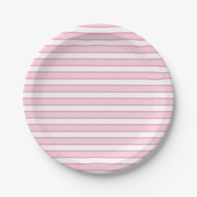 Outlined Stripes Pink Paper Plate (Front)