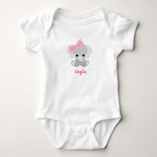 Outrageously Cute Elephant With a Pretty Pink Bow Baby Bodysuit