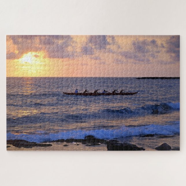 Outrigger Canoe at Sunset on the Big Island Hawaii Jigsaw Puzzle (Horizontal)