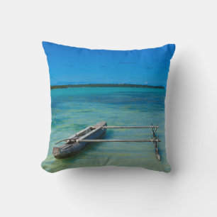 Outrigger Canoe In Shallow Ocean Throw Pillow