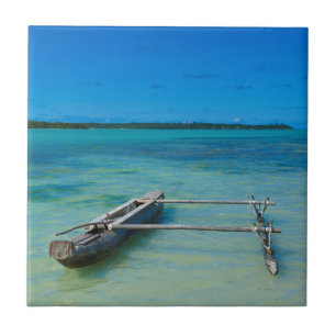 Outrigger Canoe In Shallow Ocean Tile