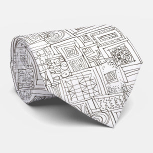 Outside The Box-Black And White Geometric Pattern Tie