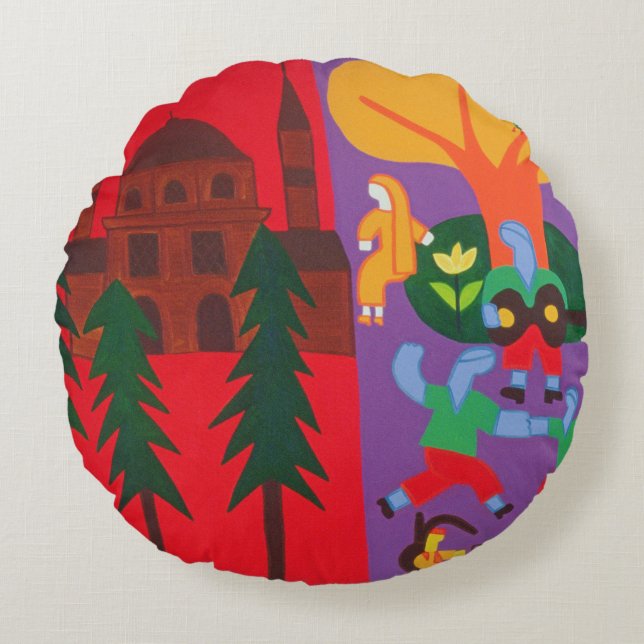 Outside the Mosque 2003 Round Pillow (Front)