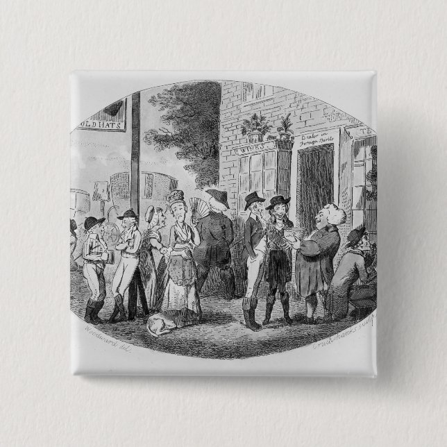 Outside the Old Hats Tavern 2 Inch Square Button (Front)