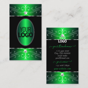 Outstanding Black Green Ornate Ornaments with Logo Business Card