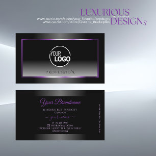 Outstanding Black White Gradient Purple Frame Logo Business Card