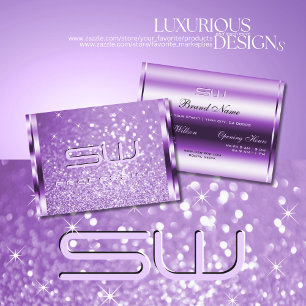 Outstanding Purple Glitter Luminous Stars Monogram Business Card