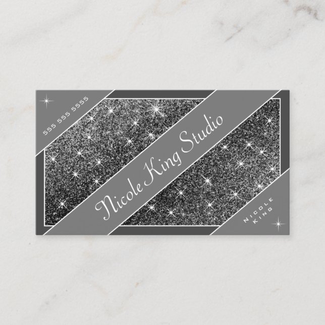 Outstanding Silver Glitter Glam Stars Professional Business Card (Front)