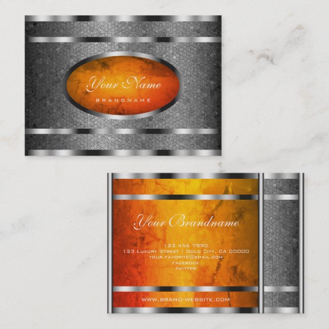 Outstanding Silver Snake Pattern and Orange Marble Business Card (Front/Back)
