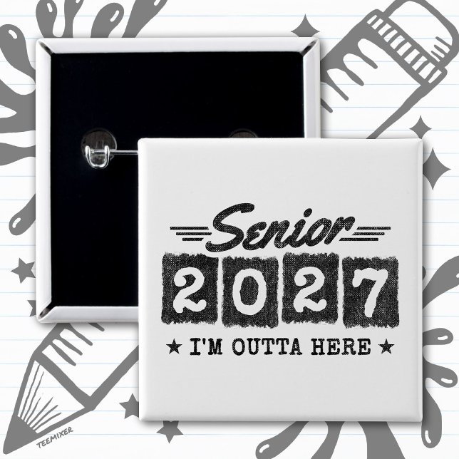 Outta Here Graduation Retro Senior Class of 2027 2 Inch Square Button (Creator Uploaded)