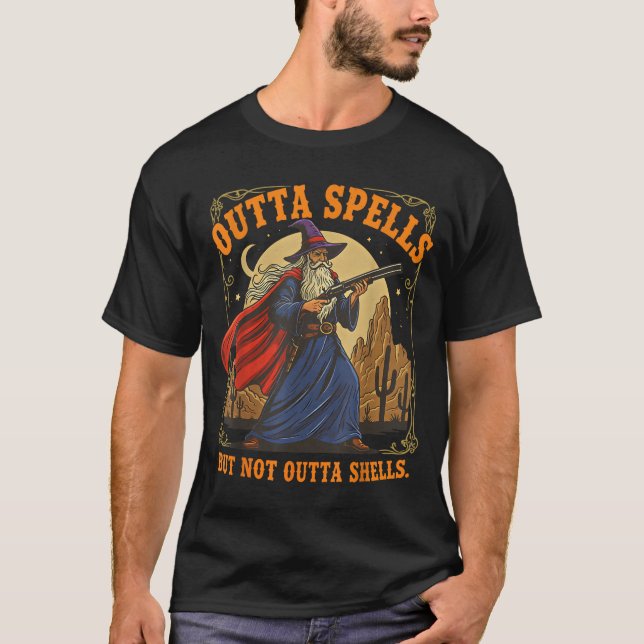 Outta Spells But Not Outta Shells Wizard Fantasy M T-Shirt (Front)