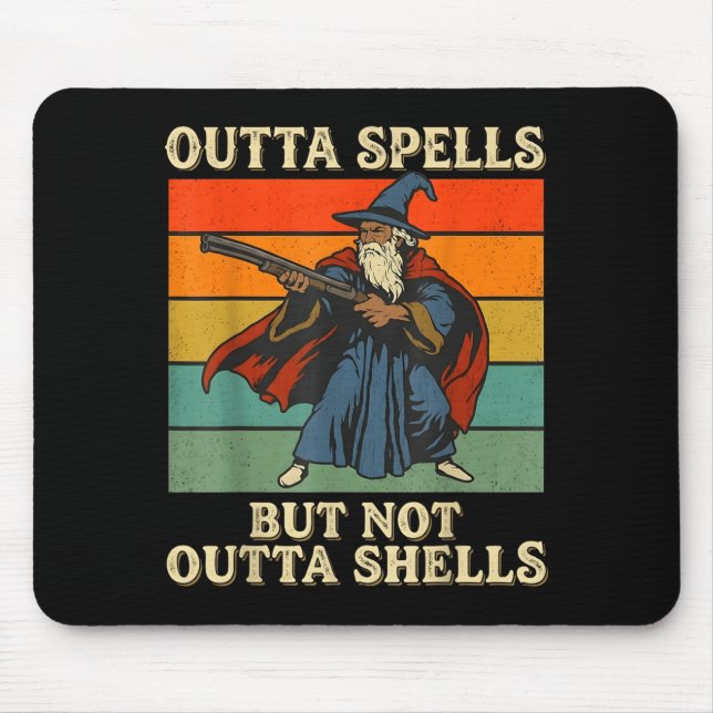 Outta Spells But Not Outta Shells Wizard Retro Fan Mouse Pad (Front)