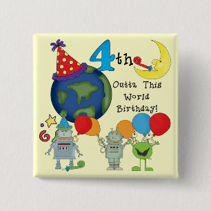 Outta This World 4th Birthday Tshirts and Gifts 2 Inch Square Button