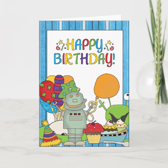 Outta This World Robot Invitations d'anniversaire (Devant)