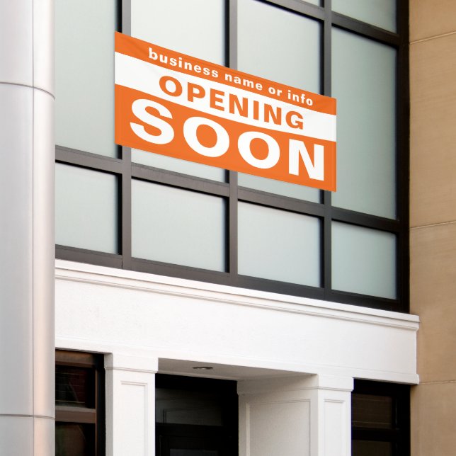 Ouverture Bientôt Entreprise Orange Blanc Bannière (Bâtiment extérieur)