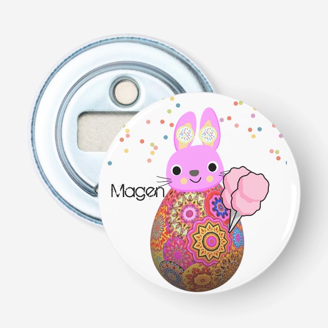 Ouvre-bouteille bouton Lapin glace rose (Devant)