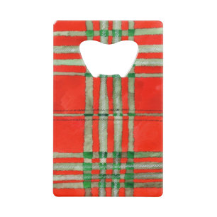 Ouvre-bouteille de carte de crédit en tartan rouge