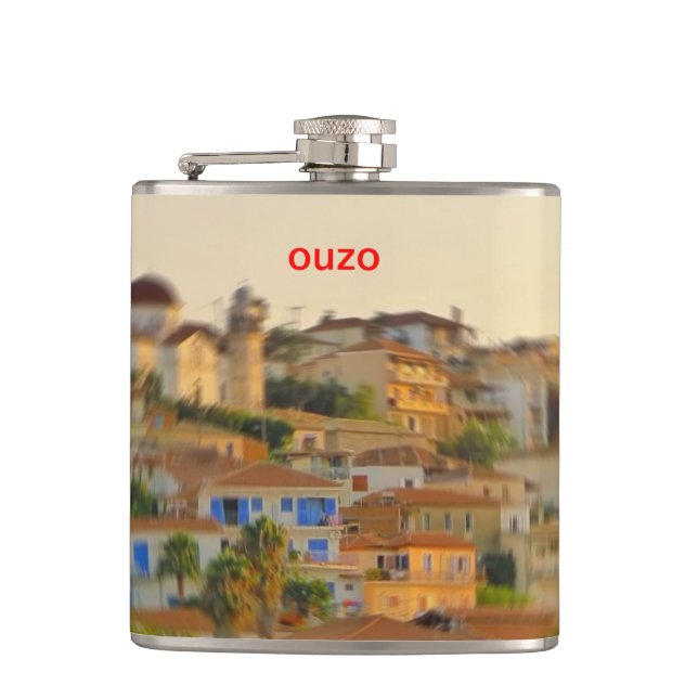 Ouzo - Koroni View Hip Flask (Front)
