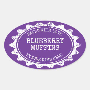 Oval Baked with love stickers for homemade muffins