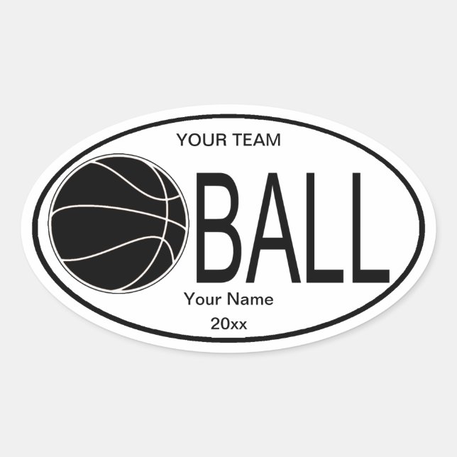 Oval Basketball Black and White Sticker (Front)
