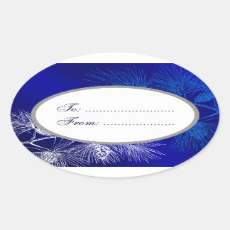 Oval Blue White Holiday Custom Gift Tag Stickers