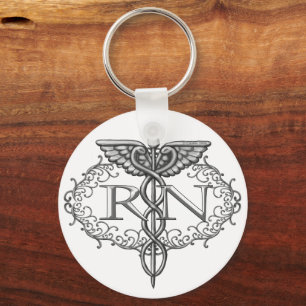 Oval Caduceus RN Nurse  keychain