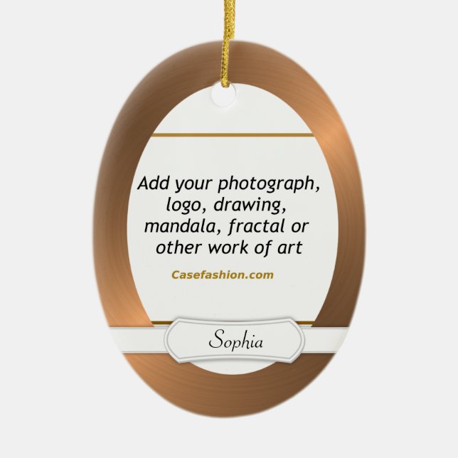 Oval Ceramic Ornament Copper Border w/ Your Art (Front)