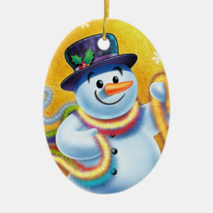 Oval Christmas tree decoration Snowman & tinsel.