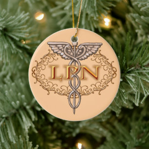 Oval Copper Caduceus LPN Nurse Ceramic Ornament