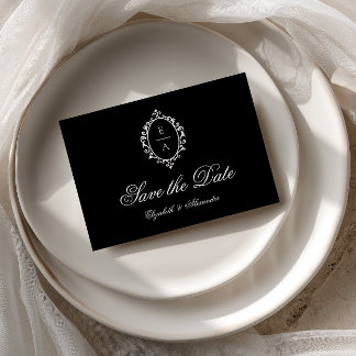 Oval Crest Black Old Money Wedding Save The Date Announcement Postcard