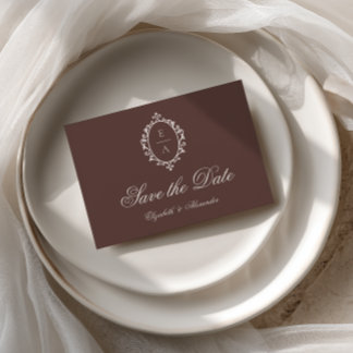 Oval Crest Brown Old Money Wedding Save The Date Announcement Postcard