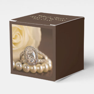 Oval Diamond Ring and White Rose Wedding Favor Box