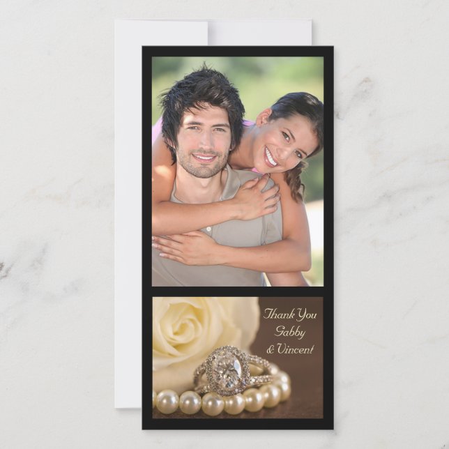 Oval Diamond Ring on Brown Wedding Thank You Card (Front)