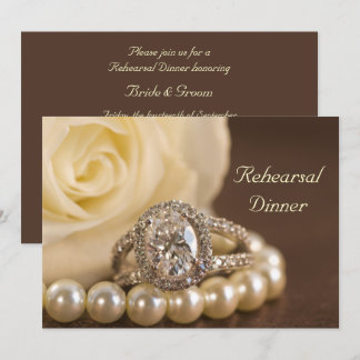 Oval Diamond Ring Rose Wedding Rehearsal Dinner Invitation